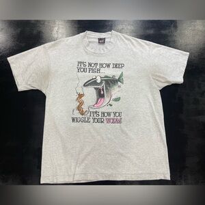 Vintage Gray Graphic T-Shirt with Fish Design